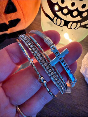 Silver & Blue Cross Charm Bracelet